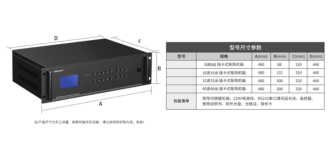 麦森特混合插卡矩阵产品型号参数尺寸图