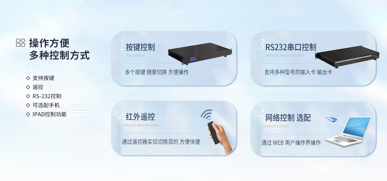 麦森特HDMI一体式矩阵2K带网络控制卡操作方便，多种控制方式